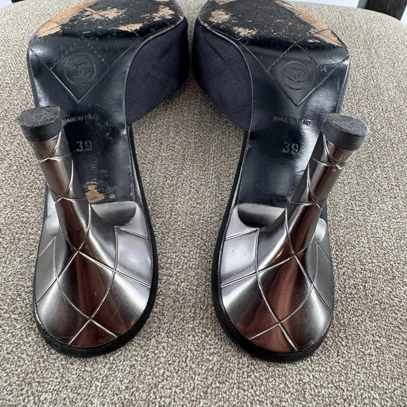 Chanel Travel Line Mules Canvas & Leather Pumps EUR 39 US 8.5 - Picture 10 of 11